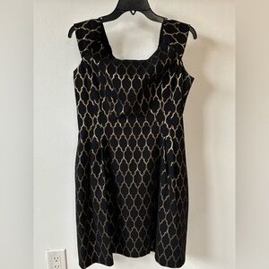Vince Camuto Black and Gold Mini Dress with Pockets Size 12